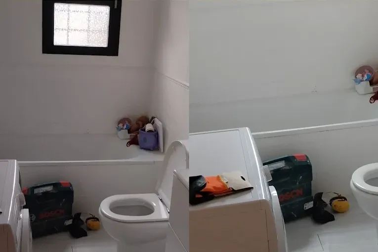 Baño antes de la reforma, con bañera y alicatado antiguo